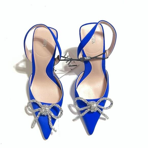 Zara Blue EMBELLISHED BOW HEELED SLINGBACKS - Picture 7 of 15